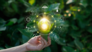 A Eficiência Energética representada como um conceito, que envolve muitas diferentes áreas.